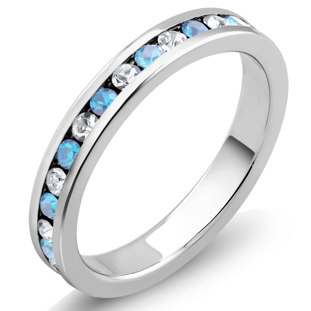 Rhodium Plated March/Aqua Crystal Eternity Band Sizes 6-9 Available Image 1