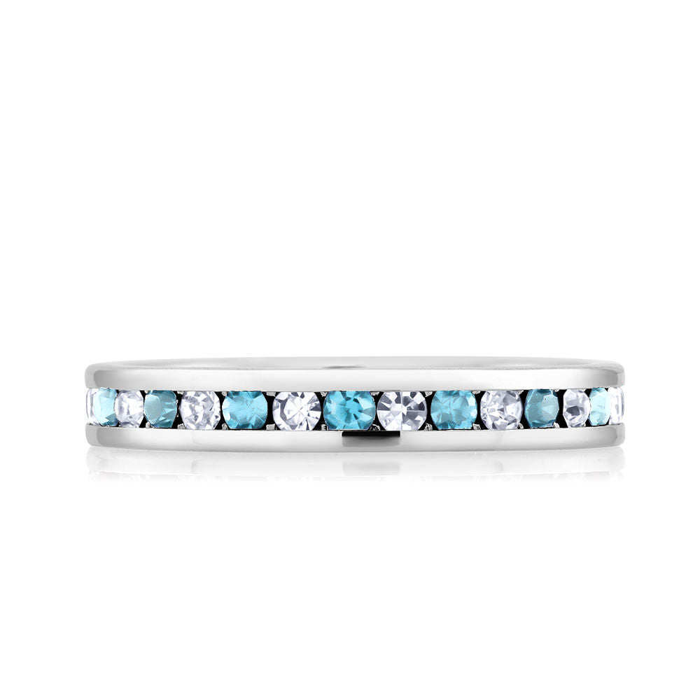 Rhodium Plated March/Aqua Crystal Eternity Band Sizes 6-9 Available Image 2