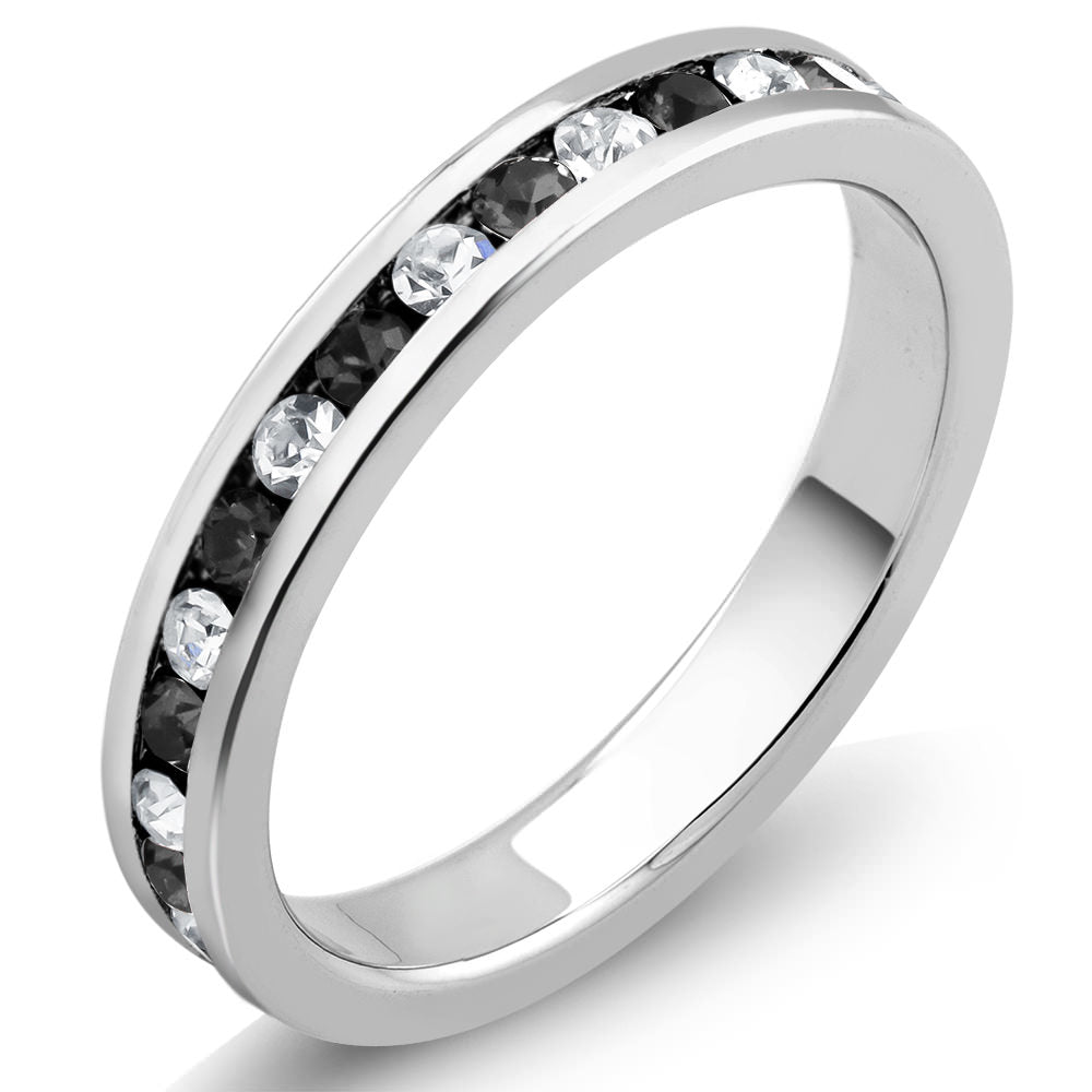 Rhodium Plated April/Clear and Jet Crystal Eternity Band Sizes 6-9 Available Image 1