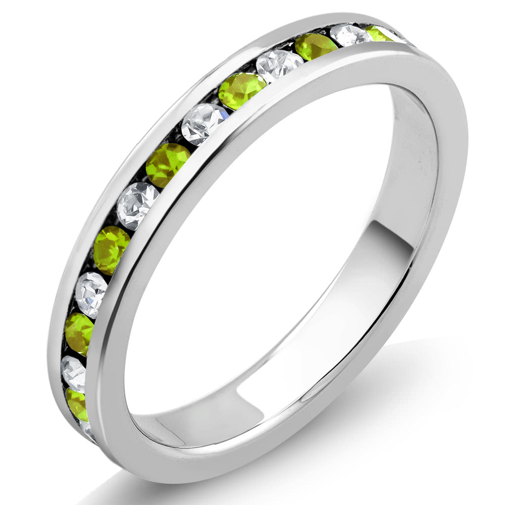 Rhodium Plated August/Peridot Crystal Eternity Band Sizes 6-9 Available Image 1