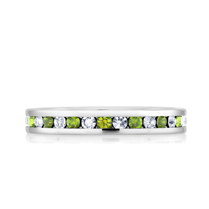 Rhodium Plated August/Peridot Crystal Eternity Band Sizes 6-9 Available Image 2