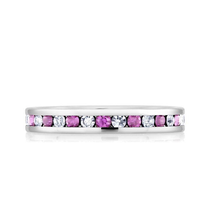 Rhodium Plated October/Pink Tourmaline Crystal Eternity Band Sizes 6-9 Available Image 2