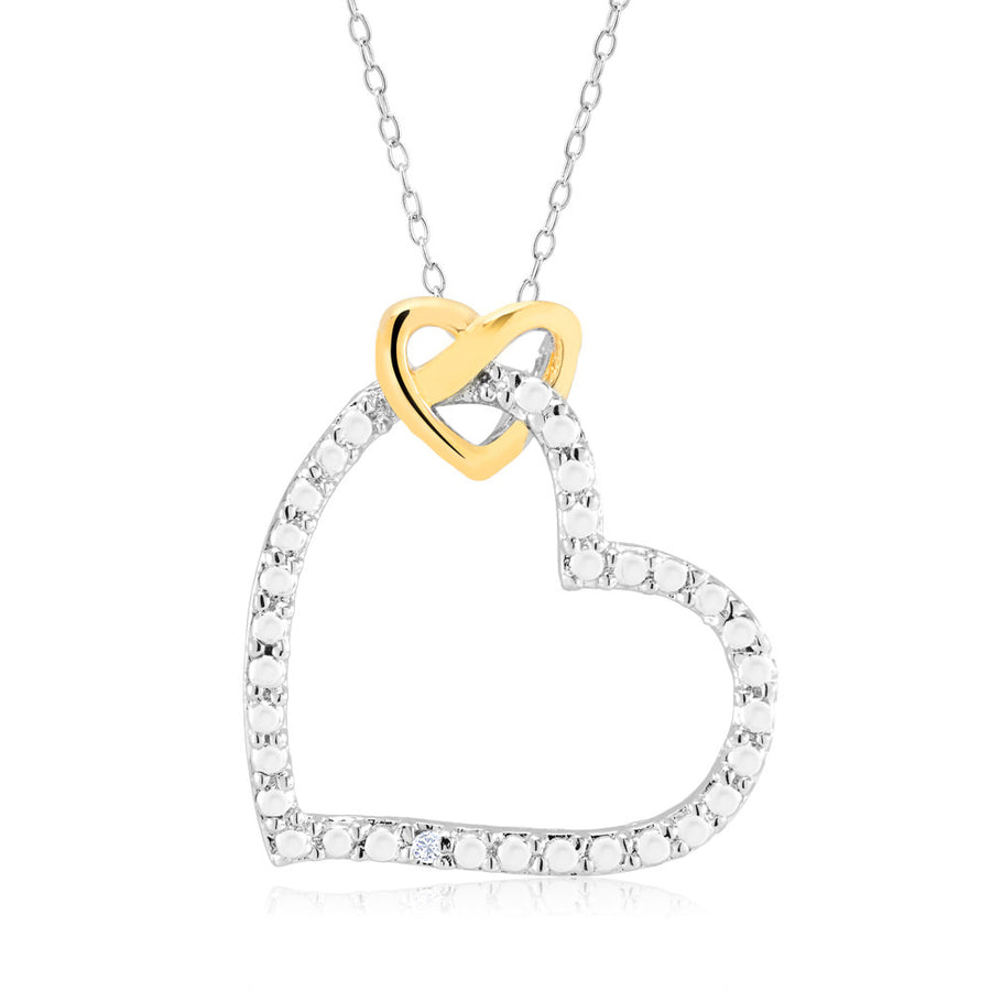 Rhodium Plated and Gold Plated Diamond Accent Sideways Open Heart Necklace Image 1