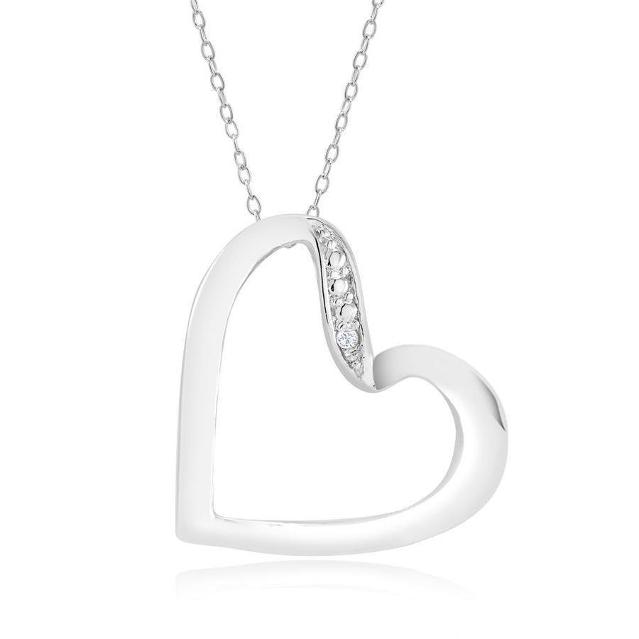 Rhodium Plated Diamond Accent Open Heart Necklace Image 1