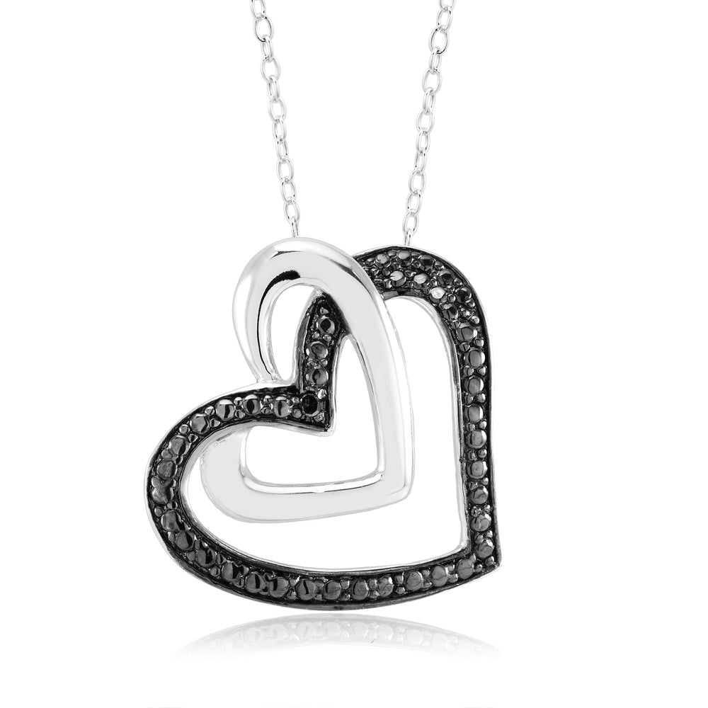 Rhodium Plated and Black IP Diamond Accent Double Open Heart Necklace Image 1