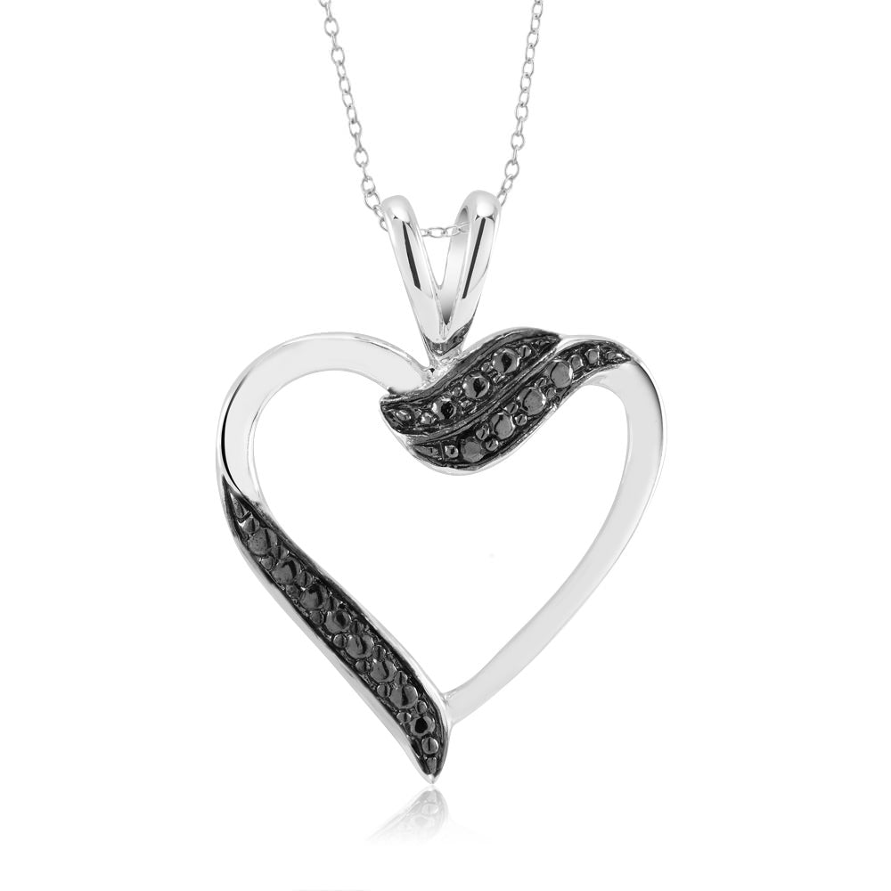 Rhodium Plated and Black IP Diamond Accent Open Heart Necklace Image 1