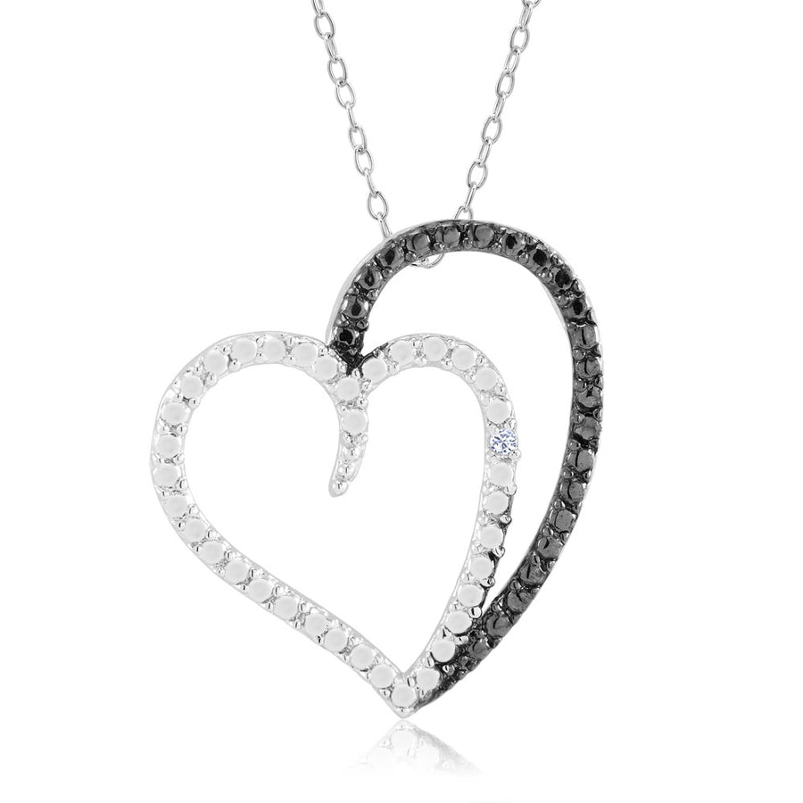 Rhodium Plated and Black IP Diamond Accent Double Open Heart Necklace Image 1