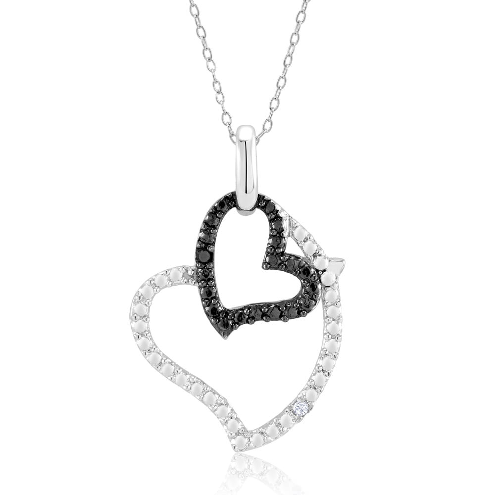 Rhodium Plated and Black IP Diamond Accent Open Heart Necklace Image 1