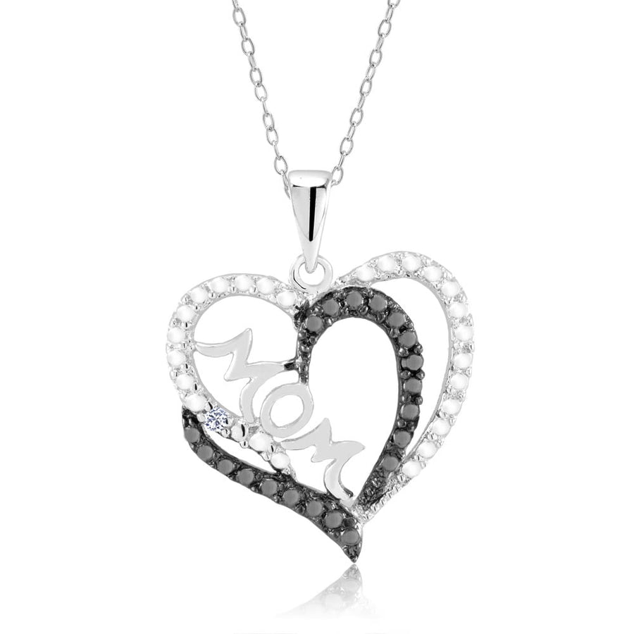 Rhodium Plated and Black IP Diamond Accent Open Heart MOM Necklace Image 1