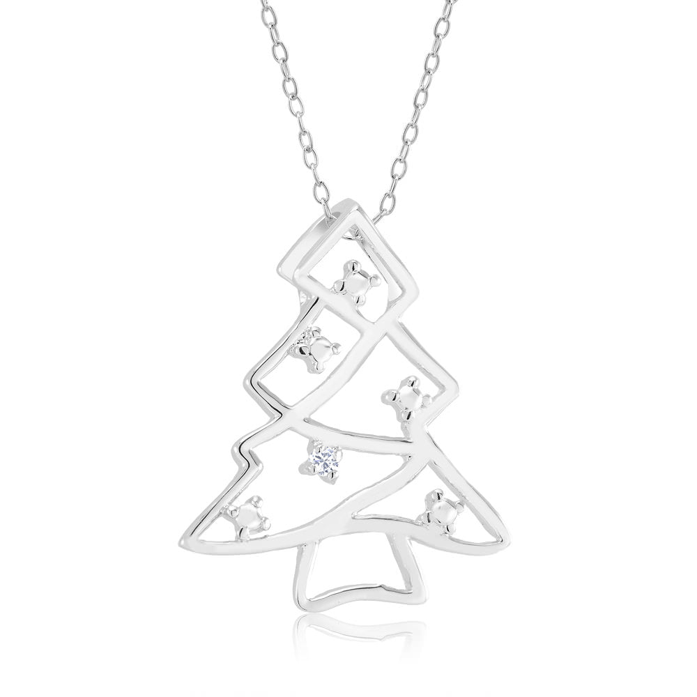 Rhodium Plated Diamond Accent Christmas Tree Necklace Image 1