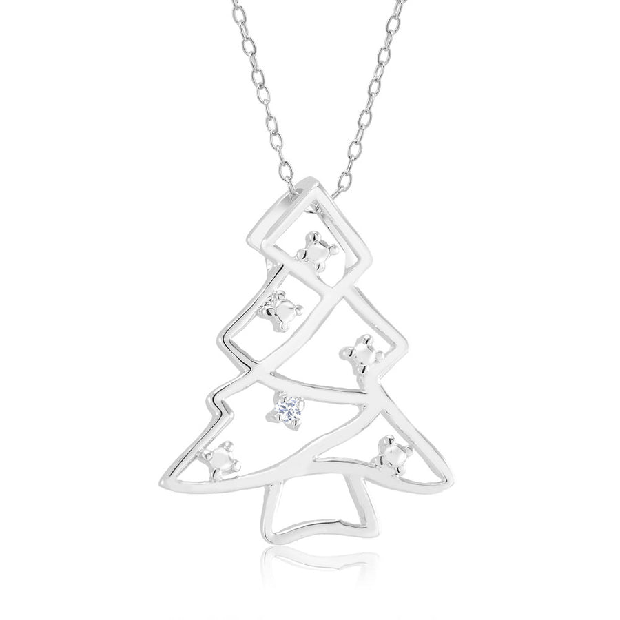 Rhodium Plated Diamond Accent Christmas Tree Necklace Image 1