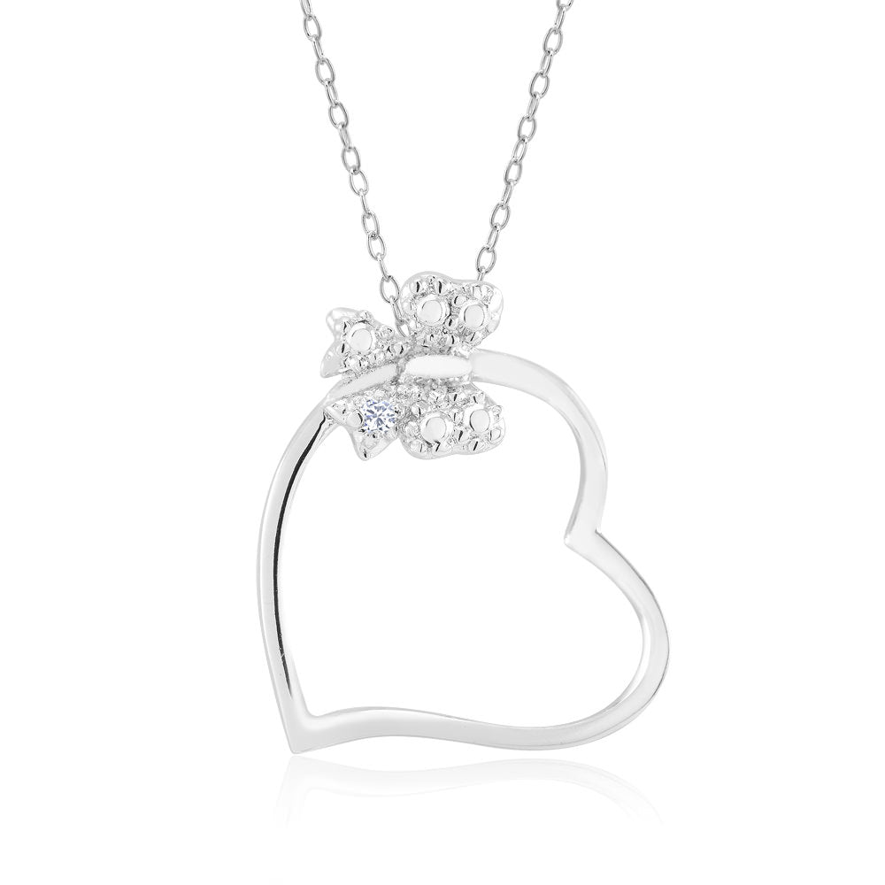 Rhodium Plated Diamond Accent Open Heart with Butterfly Necklace Image 1