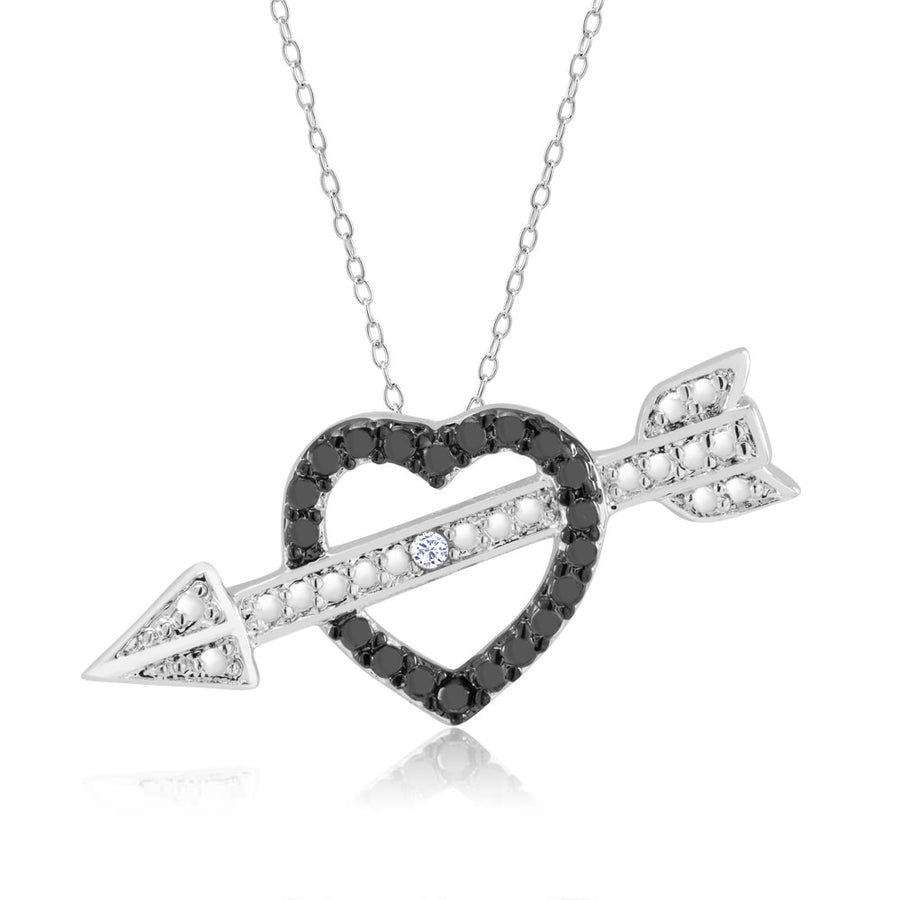 Rhodium Plated and Black IP Diamond Accent Shooting Heart Necklace Image 1