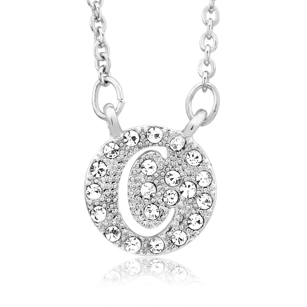 Sterling Silver Plated CZ Cut-Out Initial A Round Disc Necklace Image 3