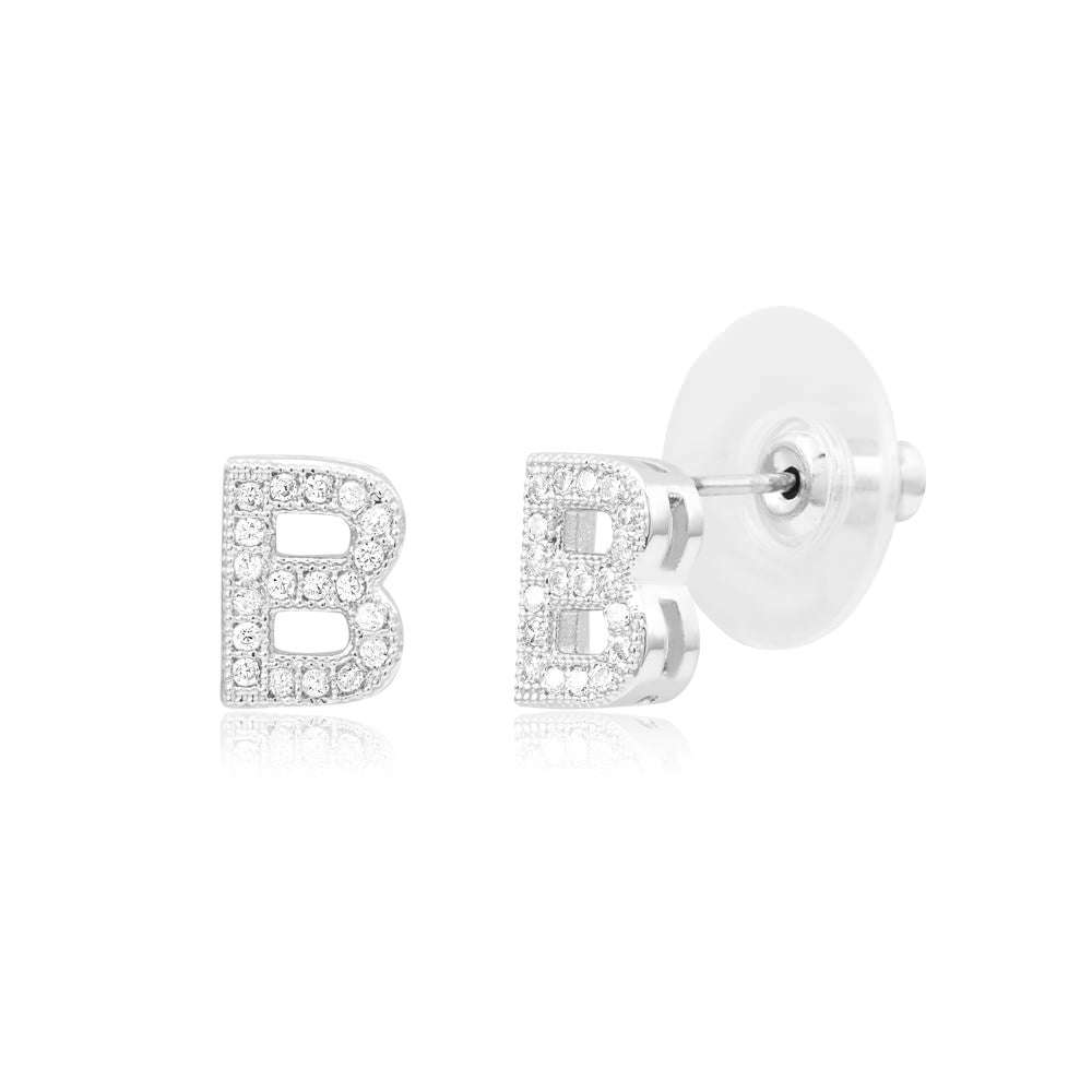 Sterling Silver Plated CZ Initial A Stud Earrings Image 2