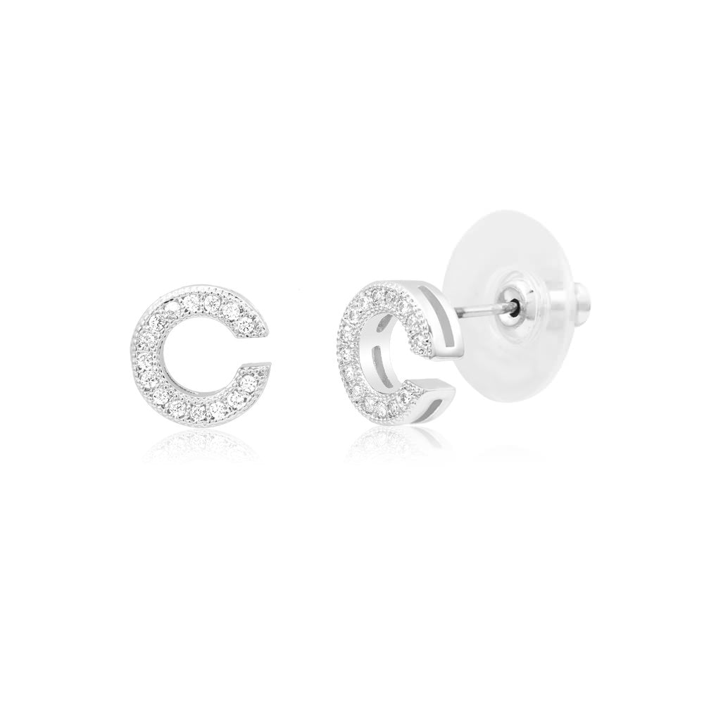 Sterling Silver Plated CZ Initial A Stud Earrings Image 3