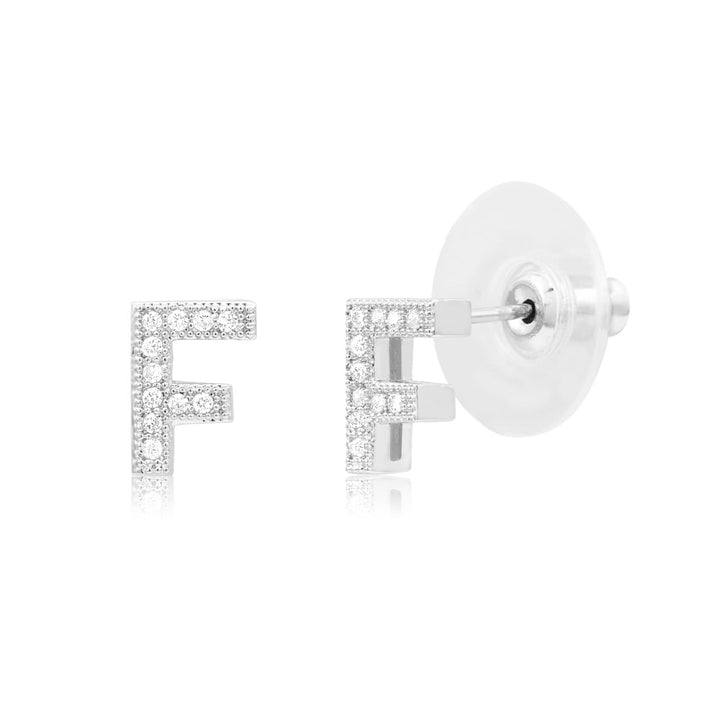 Sterling Silver Plated CZ Initial A Stud Earrings Image 6