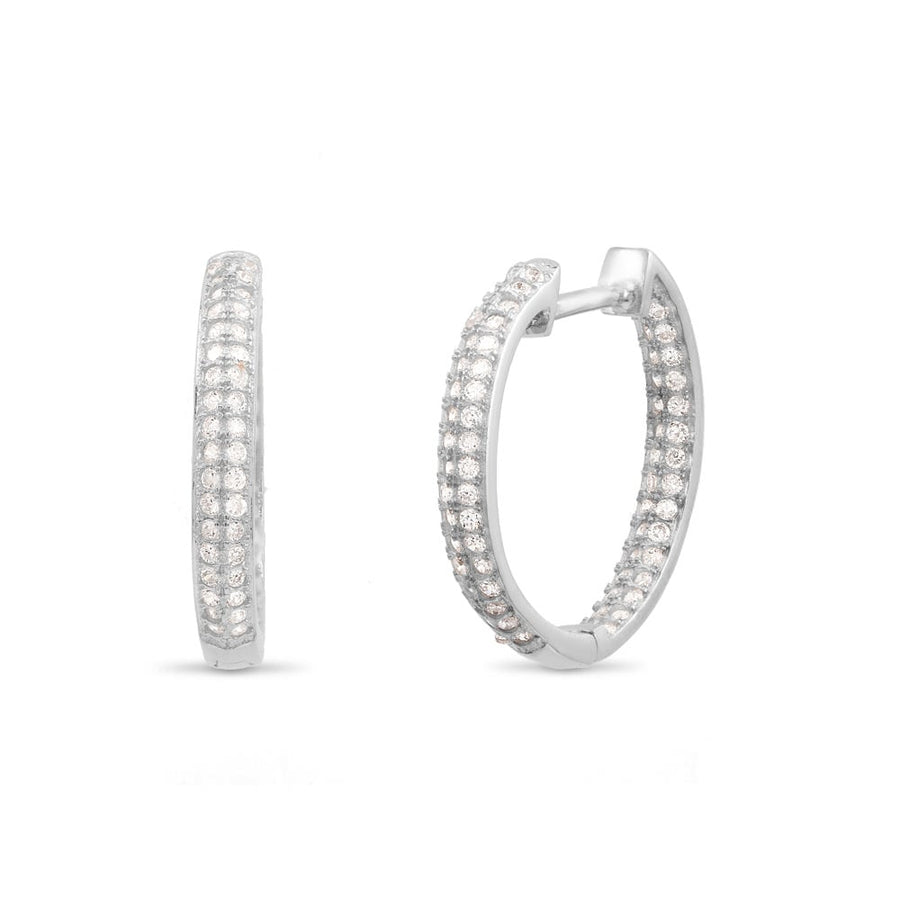 Rhodium Plated 2-Row In and Out CZ Hoop Earrings Image 1