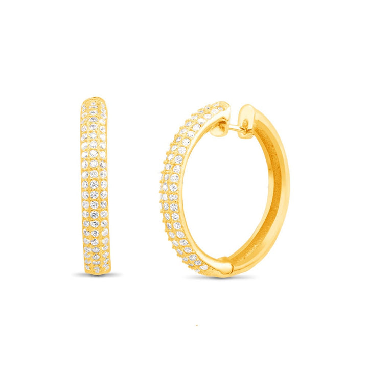 Rhodium Plated 3-Row CZ Hoop Earrings Image 3