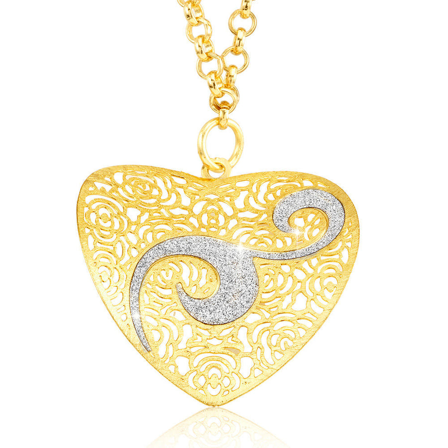 Gold Plated Silver Glitter Filigree Heart Necklace Image 1