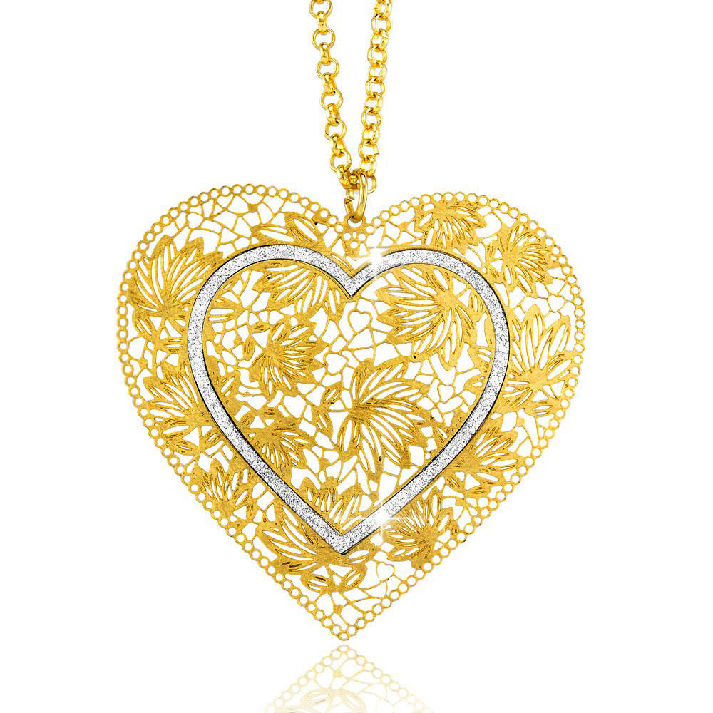 Gold Plated Silver Glitter Heart Necklace Image 1