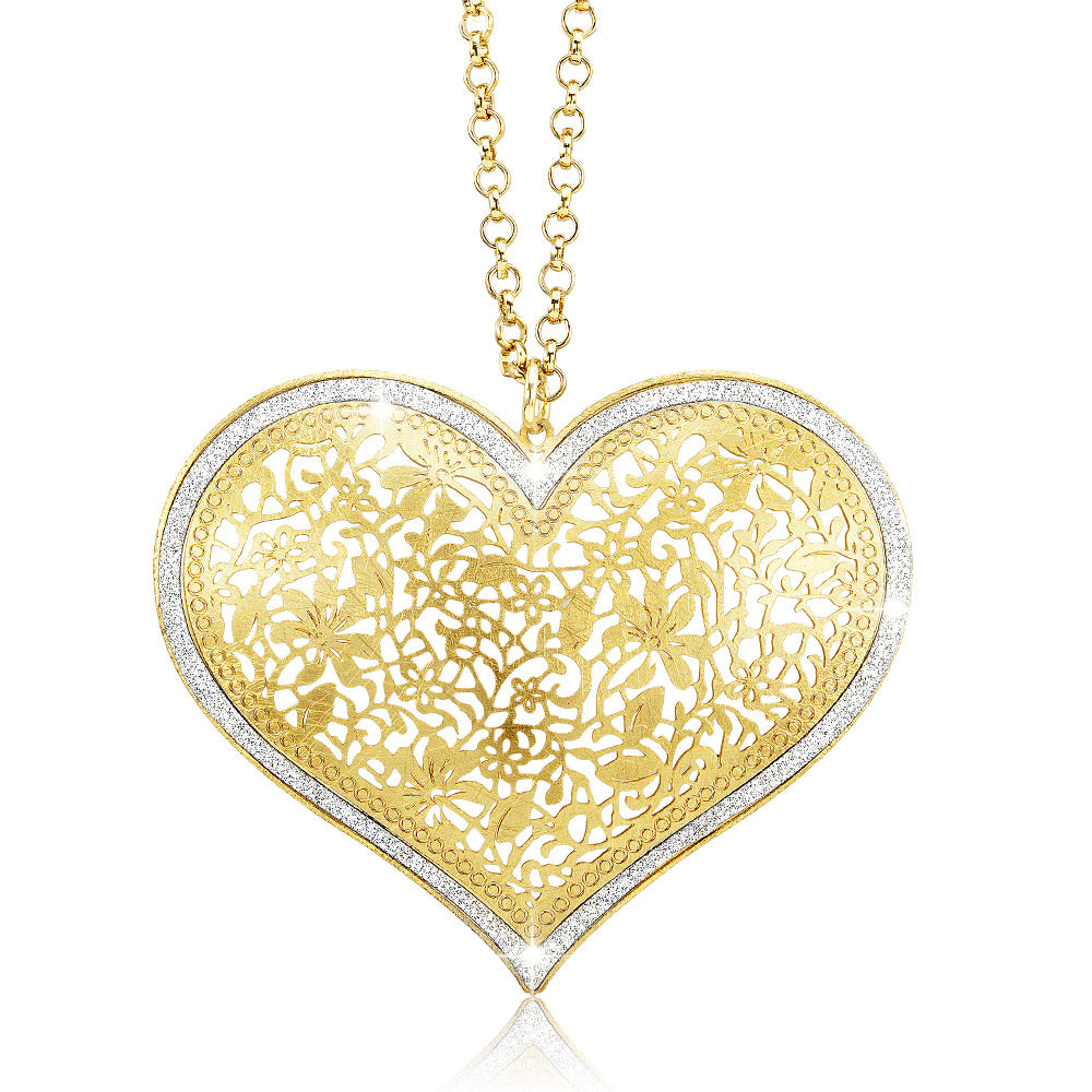 Gold Plated Silver Glitter Lined Heart Necklace Image 1