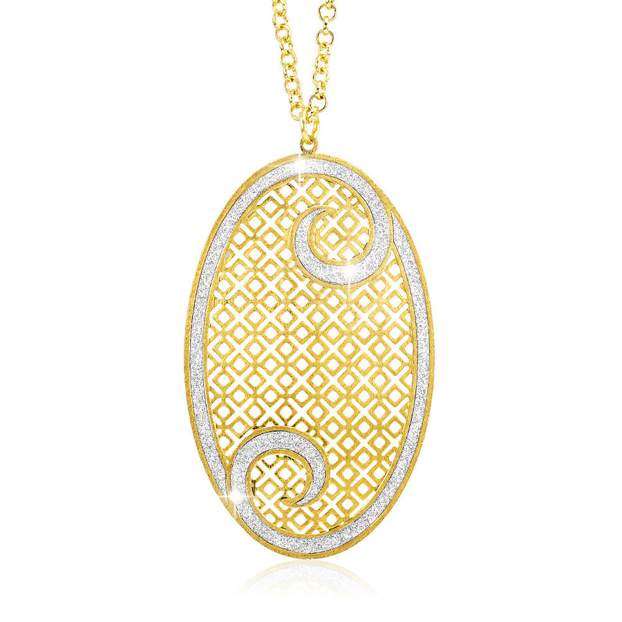 Gold Plated Silver Glitter Oval Necklace Image 1
