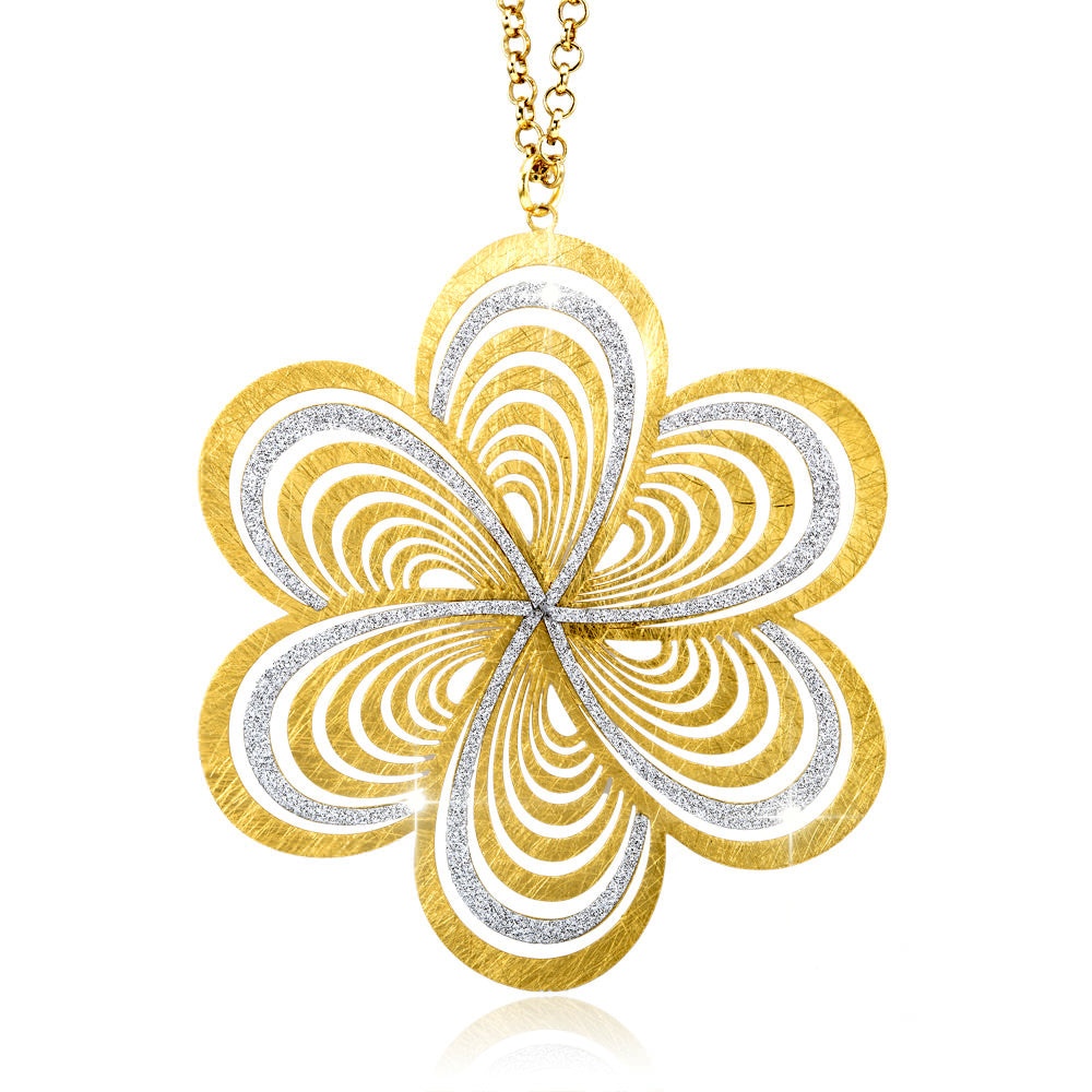 Gold Plated Silver Glitter Flower Necklace Image 1