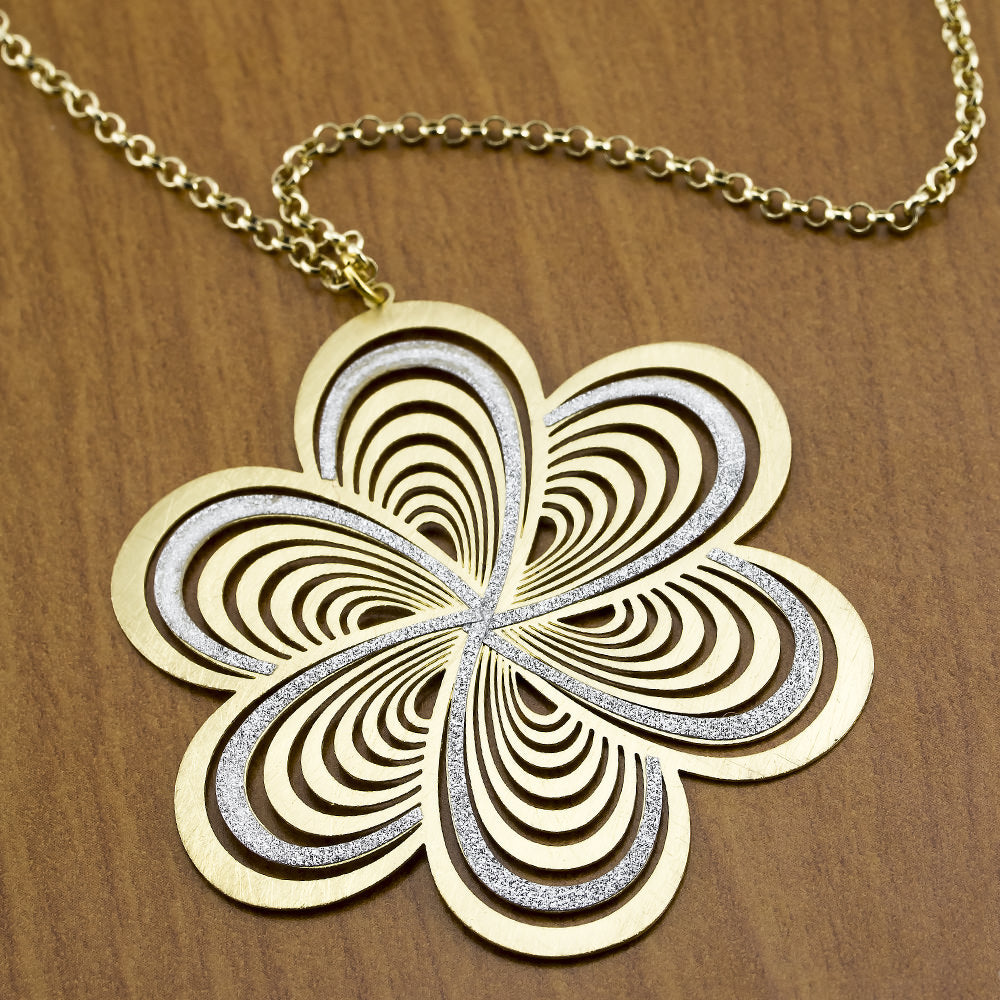 Gold Plated Silver Glitter Flower Necklace Image 2