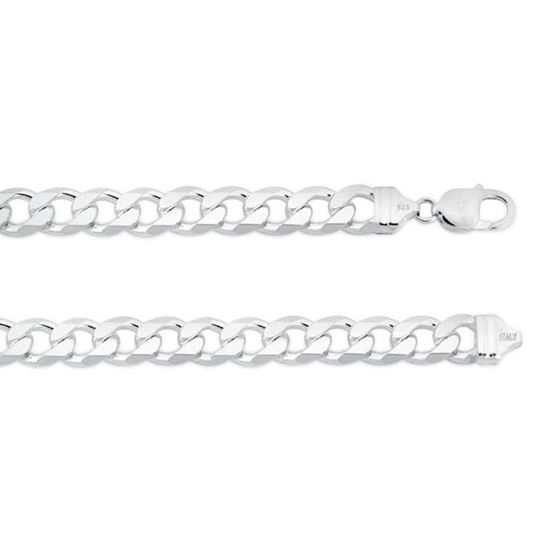 Sterling Silver .925 Curb Bracelet Chain 9.9mm 8" inches. MADE IN ITALY Image 1