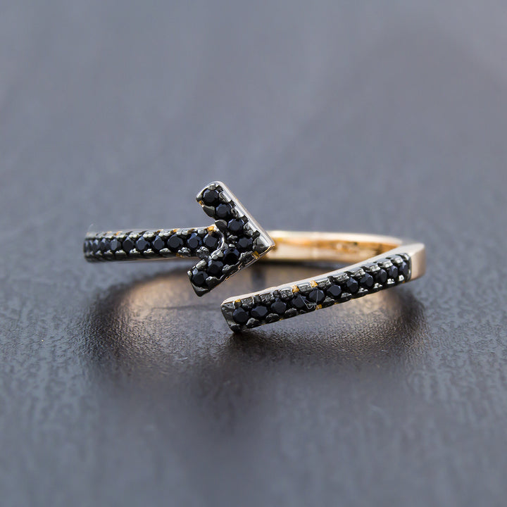 Rose Gold Plated Sterling Silver Black CZ Arrow Ring Image 2