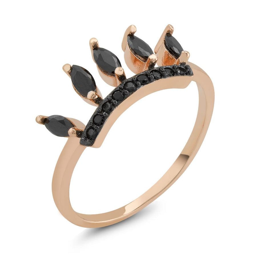 Rose Gold Plated Sterling Silver Black CZ Crown Ring Image 1