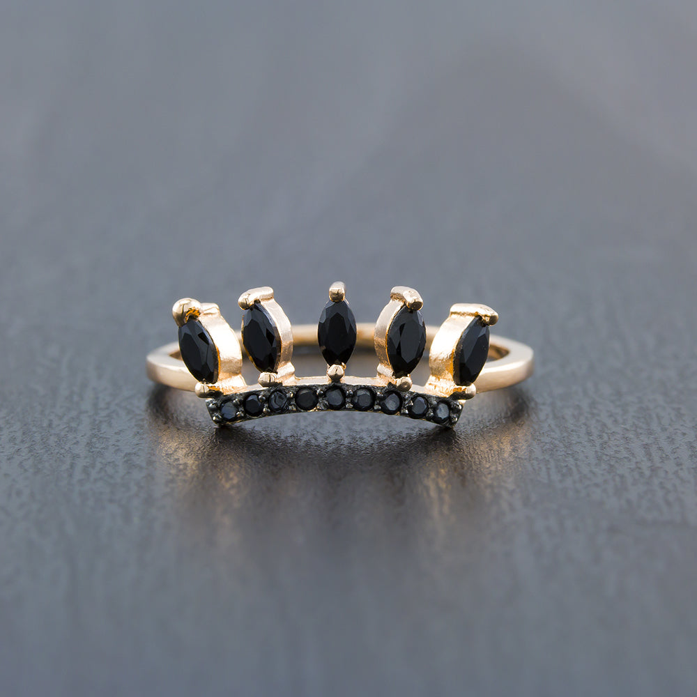 Rose Gold Plated Sterling Silver Black CZ Crown Ring Image 2