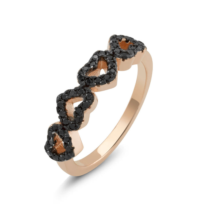 Rose Gold Plated Sterling Silver Black CZ Heart Ring Image 1