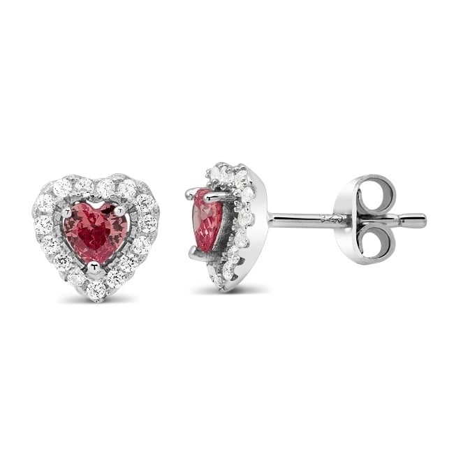 Sterling Silver January/Garnet Heart-Cut CZ Birthstone Stud Earrings Image 1