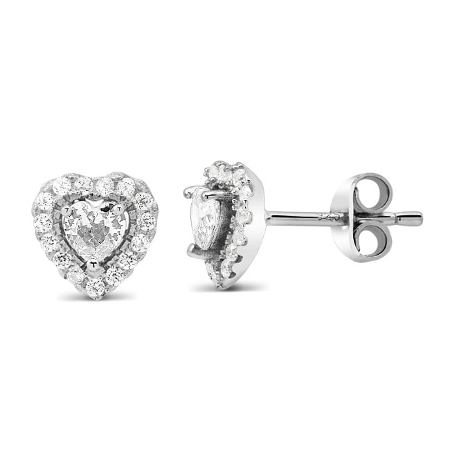 Sterling Silver January/Garnet Heart-Cut CZ Birthstone Stud Earrings Image 4