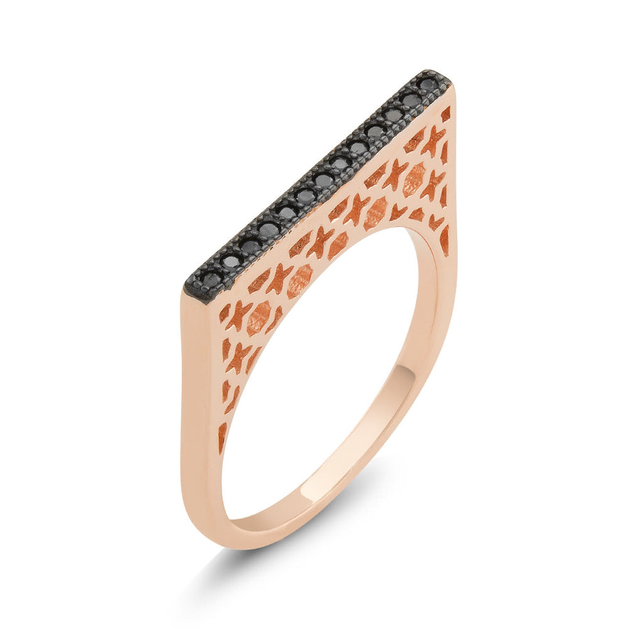 Rose Gold Plated Sterling Silver Black CZ Bar Ring Image 1