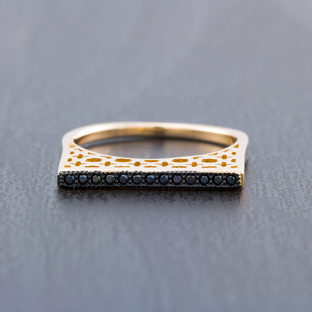 Rose Gold Plated Sterling Silver Black CZ Bar Ring Image 2