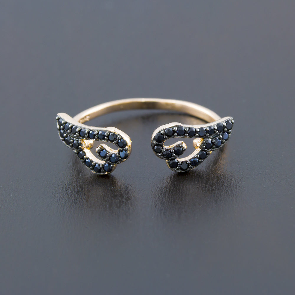 Rose Gold Plated Sterling Silver Black CZ Angel Wings Ring Image 2