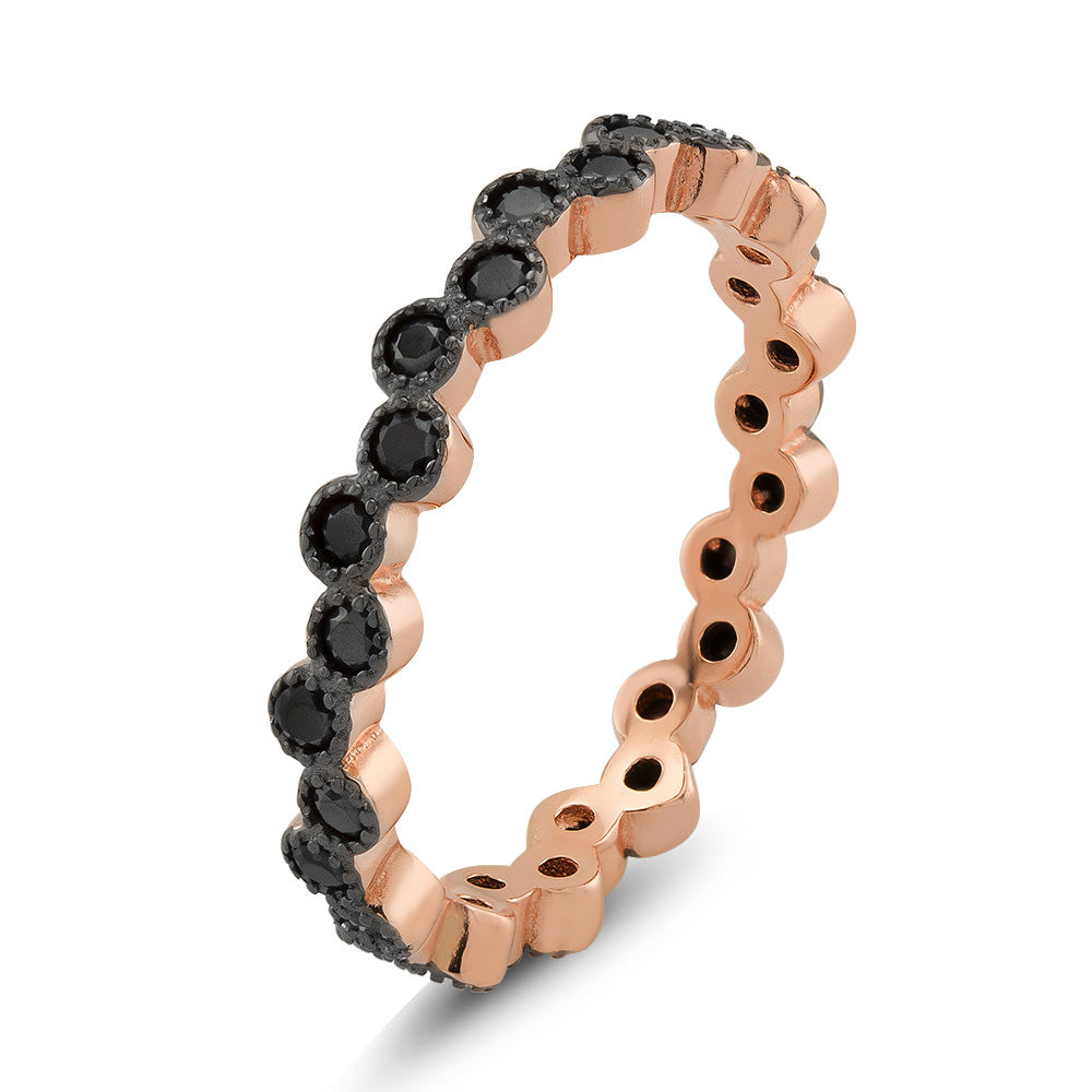 Rose Gold Plated Sterling Silver Black CZ Bezzelled Eternity Ring Image 1