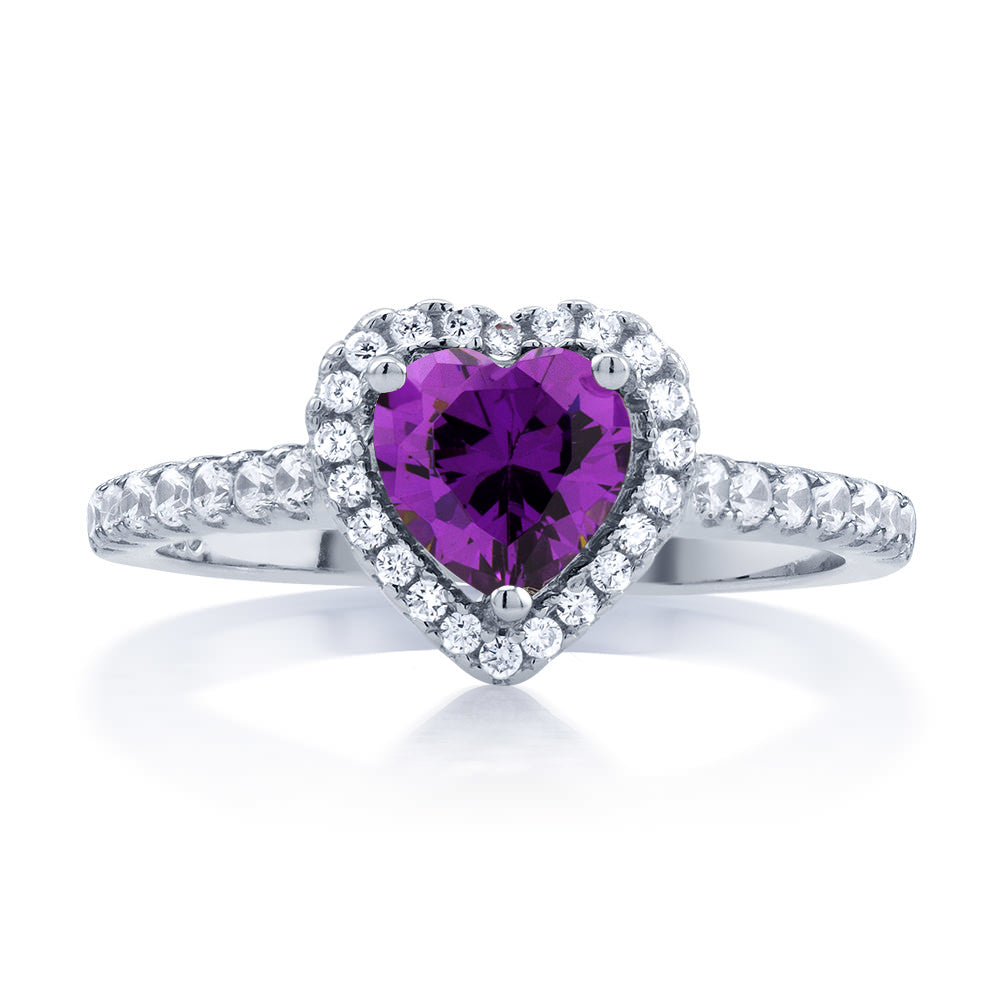 Sterling Silver February/Amethyst Heart-Cut CZ Birthstone Ring Image 1