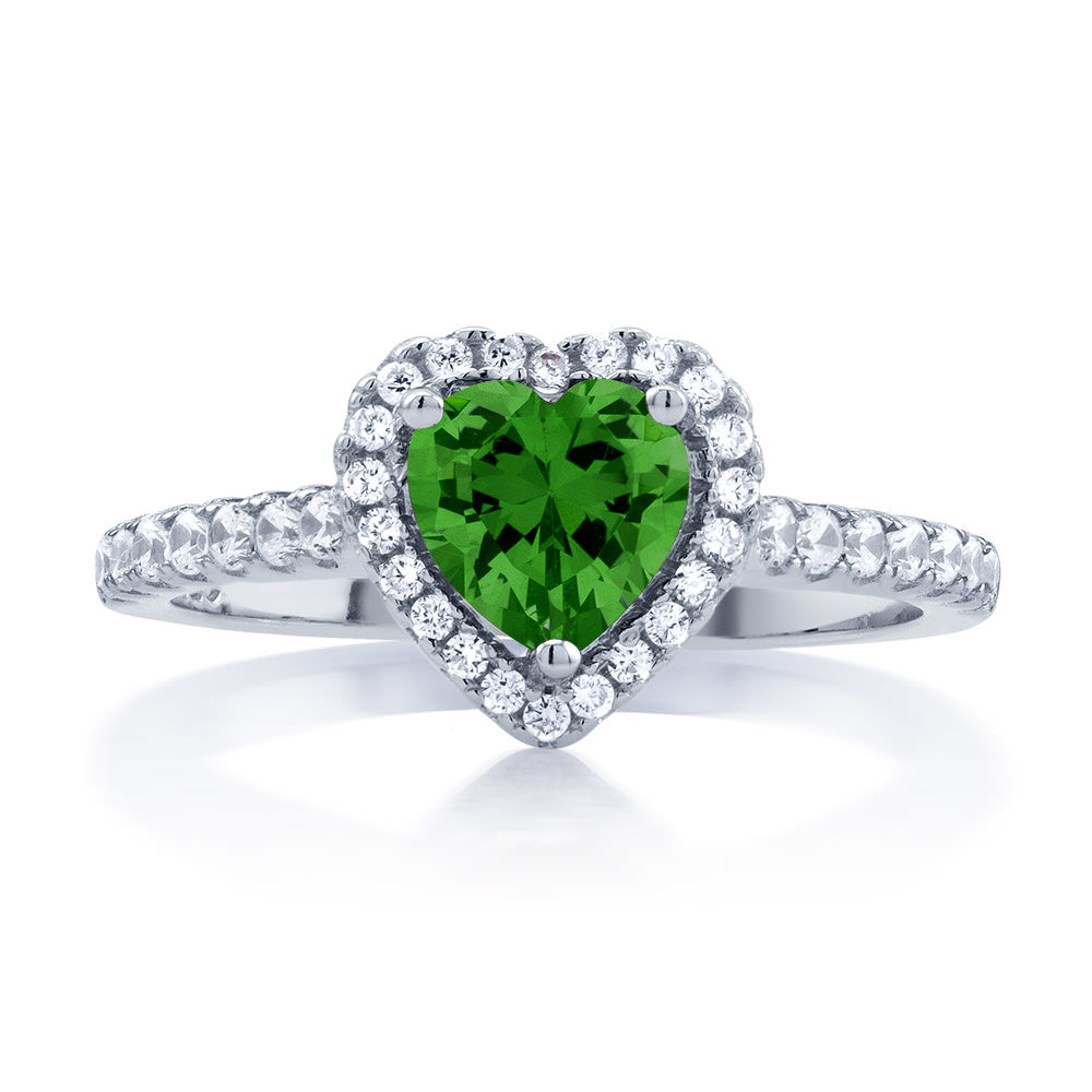 Sterling Silver May/Emerald Heart-Cut CZ Birthstone Ring Image 1