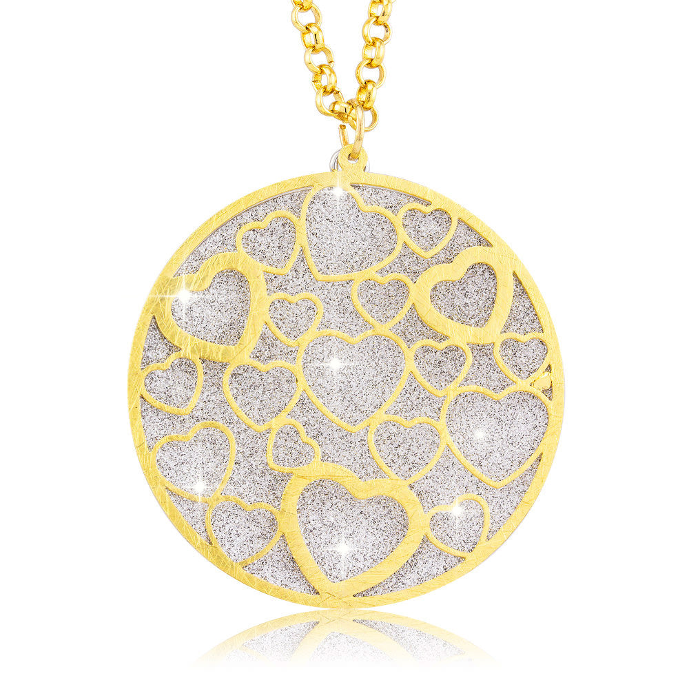 Gold Plated Silver Glitter Circle of Hearts Necklace Image 1
