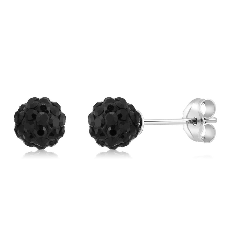 Sterling Silver 6mm Jet Black Crystal Ball Stud Earrings Image 1