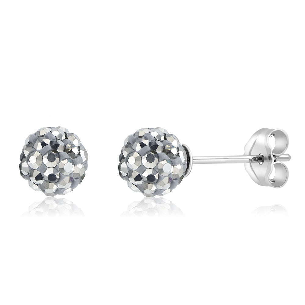 Sterling Silver 6mm Jet Black Crystal Ball Stud Earrings Image 2