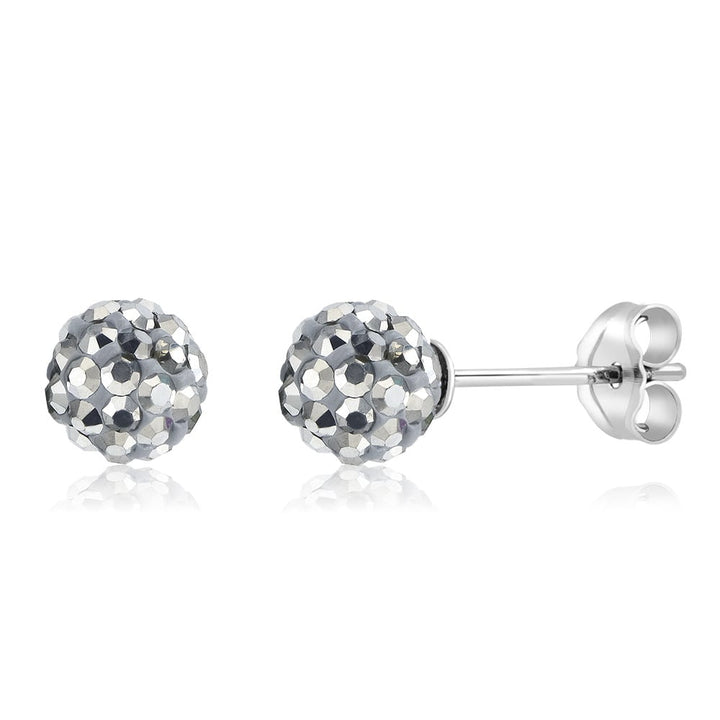 Sterling Silver 6mm Jet Black Crystal Ball Stud Earrings Image 1