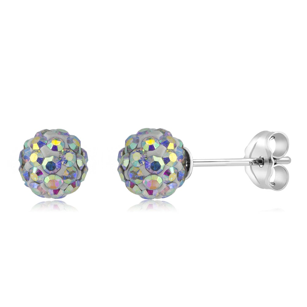 Sterling Silver 6mm Jet Black Crystal Ball Stud Earrings Image 1