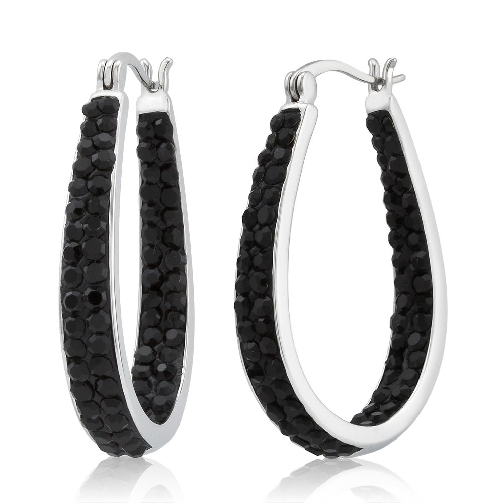 Rhodium Plated Jet Black Crystal In and Out Hoop Earrings Image 1