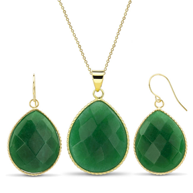 Gold Plated Oval Genuine Quartz Earrings and Necklace Set Image 2
