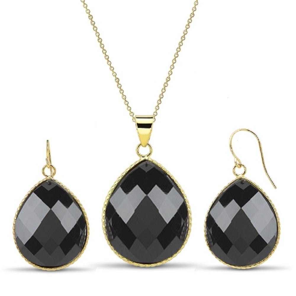 Gold Plated Oval Genuine Quartz Earrings and Necklace Set Image 3